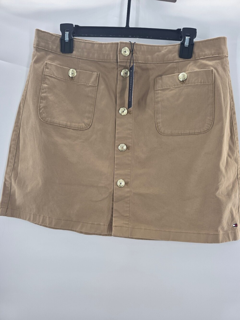 Tommy Hilfiger Button-Front Khaki Mini Skirt with Front Pockets